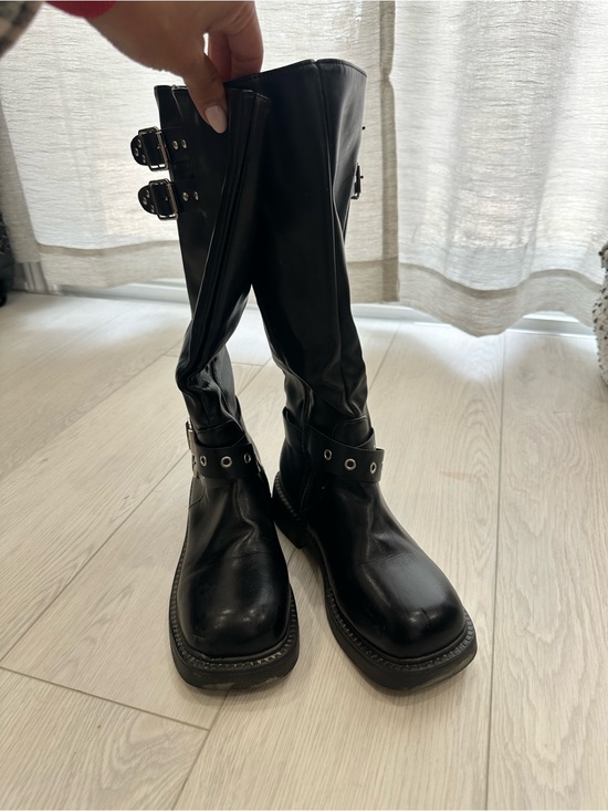generic Shoes - Black Tall Buckle Combat Boots